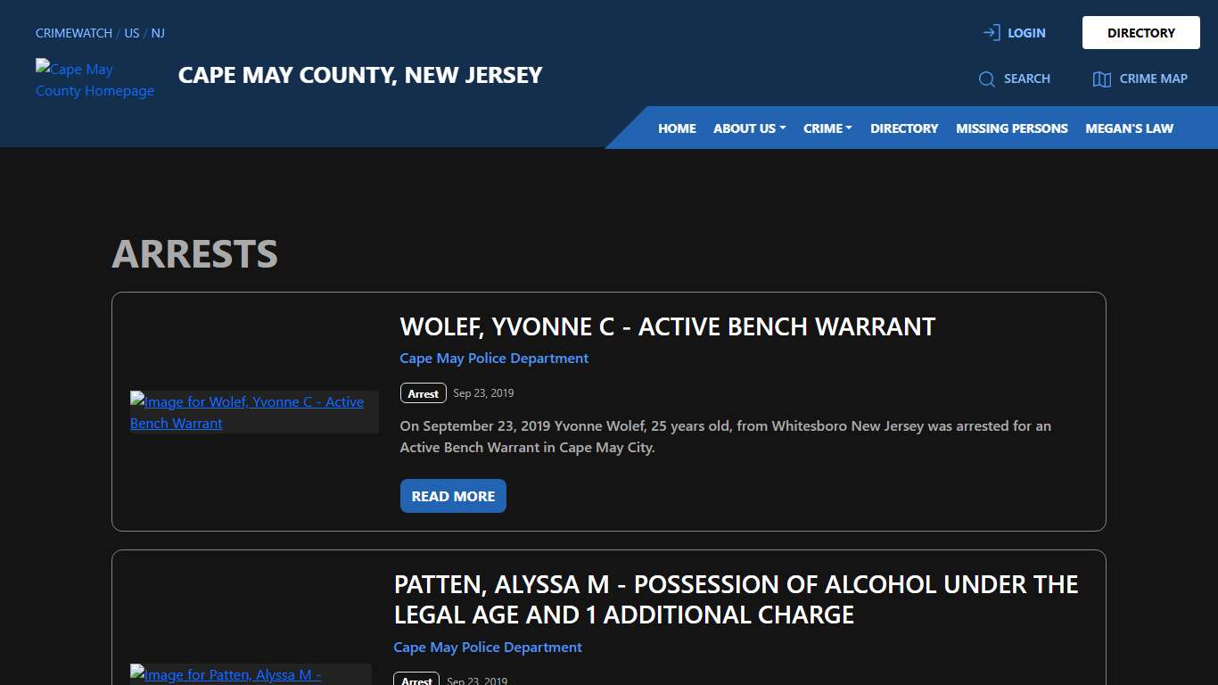Arrests for Cape May County, New Jersey CRIMEWATCH