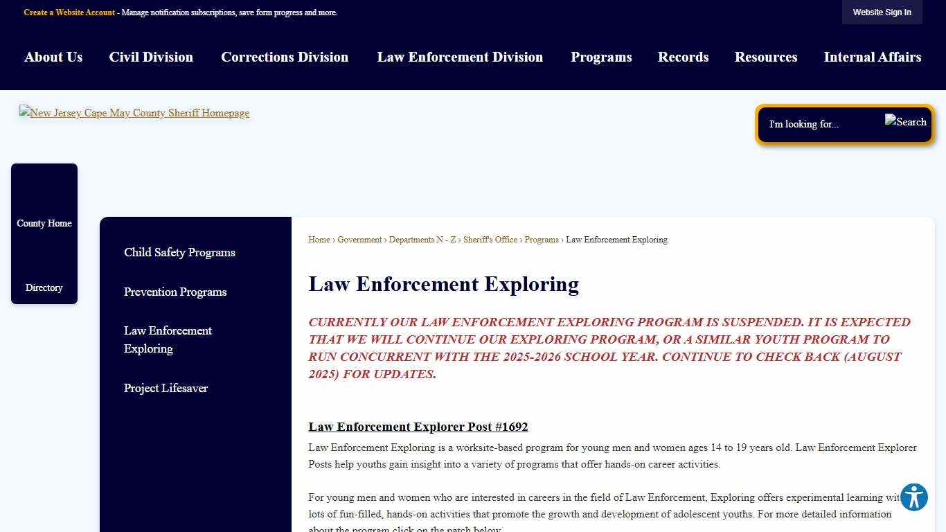 Law Enforcement Exploring Cape May County, NJ - Official Website